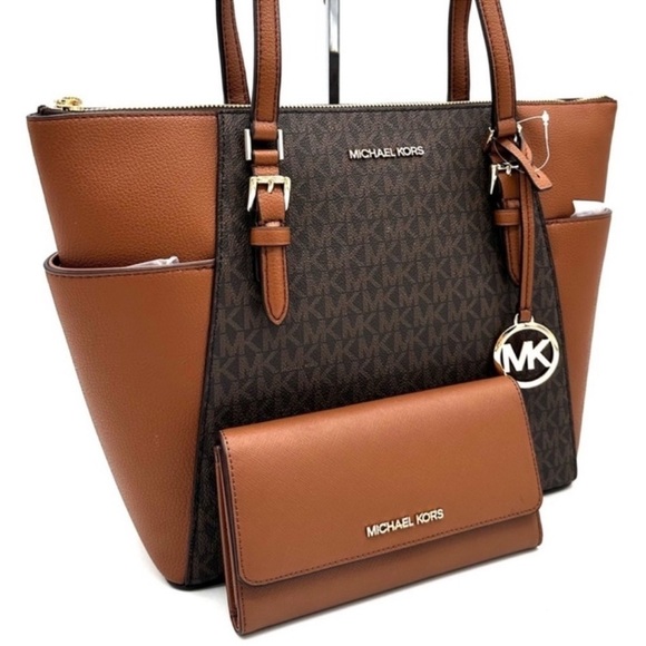Michael Kors Large Charlotte Tote Bag & Matching Trifold Wallet Brown - Picture 3 of 14